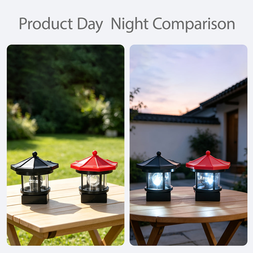 Lot de 2 lampes solaires pavillon octogonal, toit noir et rouge