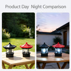 Lot de 2 lampes solaires pavillon octogonal, toit noir et rouge