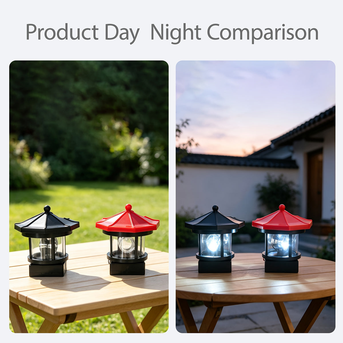 Lot de 2 lampes solaires pavillon octogonal, toit noir et rouge