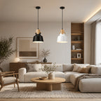 Suspension trompette, col effet bois, jaune, rose, noir ou blanc