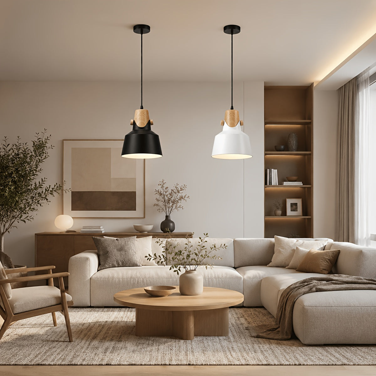Suspension trompette, col effet bois, jaune, rose, noir ou blanc