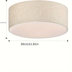 Plafonnier tambour effet lin beige, Ø 30 cm, douille E27