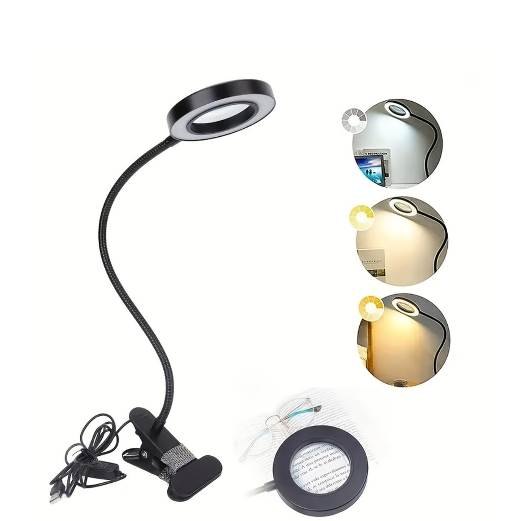 Lampe à pince avec loupe et anneau LED, col de 40 cm, blanche