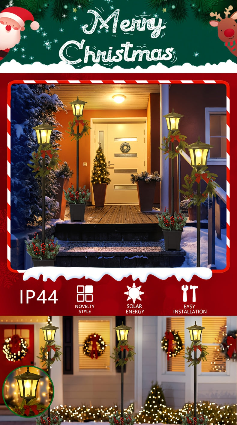 Lampadaire solaire de Noël 150 cm avec couronne et jardinière