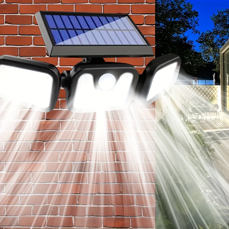 Applique solaire 74 LED à têtes orientables, 800 lumens, détecteur