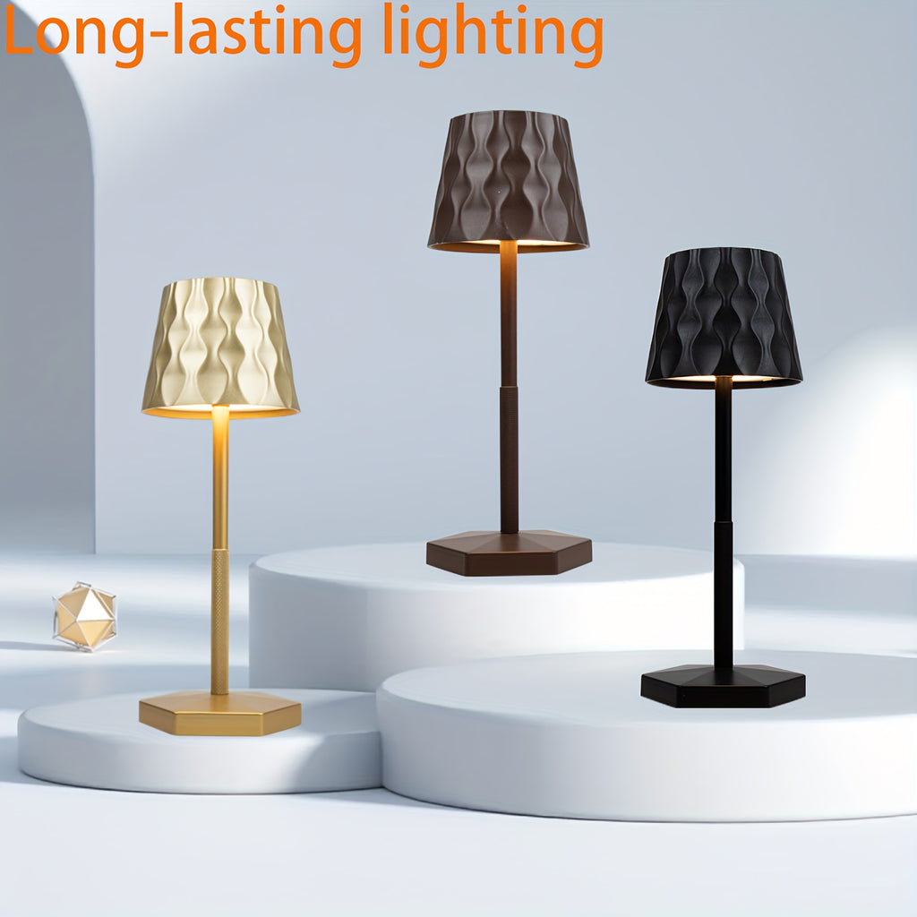 Lampe de bureau LED rose sans fil, abat-jour facetté en relief