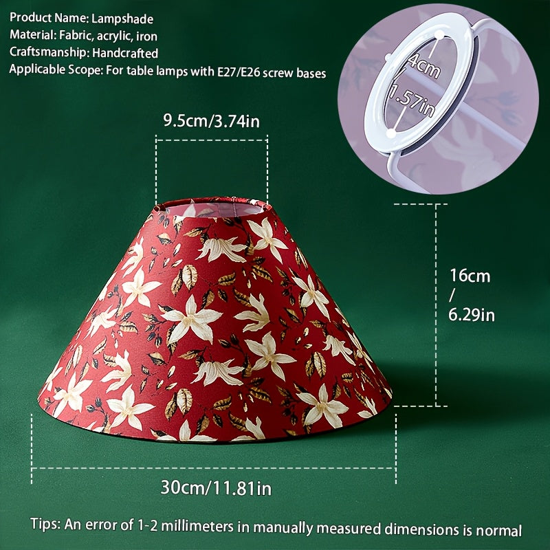 Lot de 2 abat-jour coniques rouges à fleurs crème, Ø 30 cm