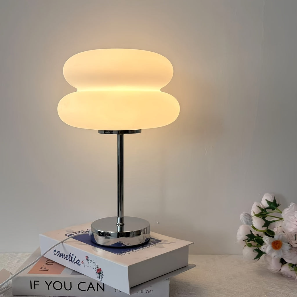 Lampe de chevet macaron blanche à double galet et pied chromé