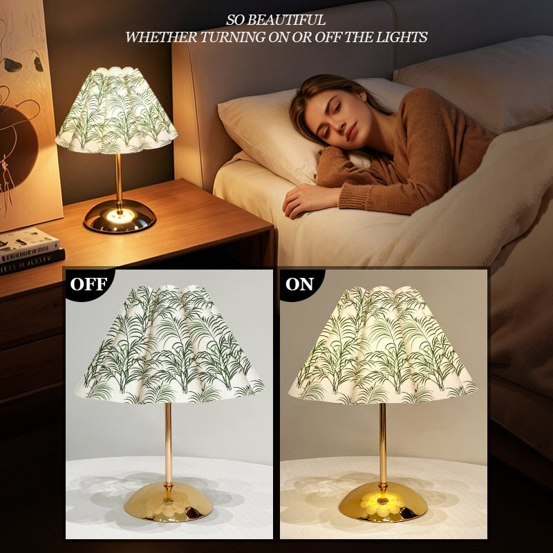 Lampe de table à abat-jour plissé imprimé de palmes vertes