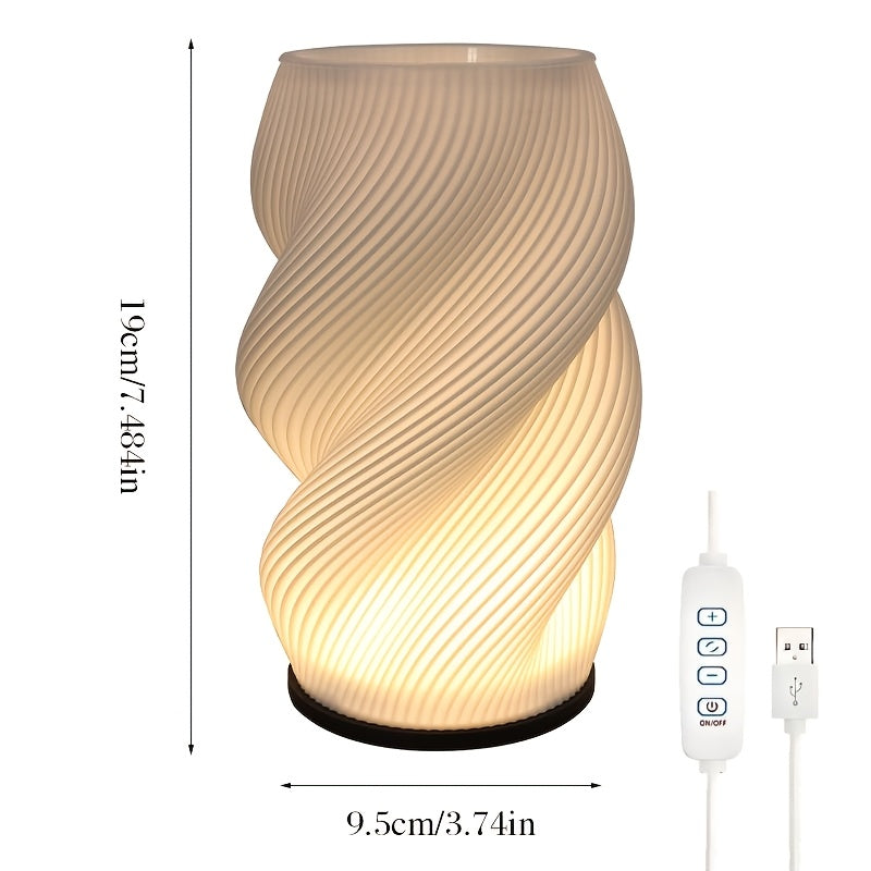 Lampe vase imprimée en 3D à spirale, vert ou lilas, USB, 19 cm