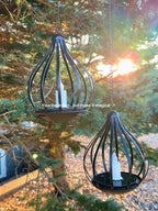 Lanterne solaire goutte en métal noir, bougie LED vacillante, IP65