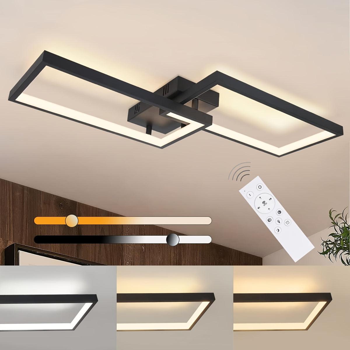 Plafonnier LED blanc à deux rectangles décalés, 60 cm, trois teintes