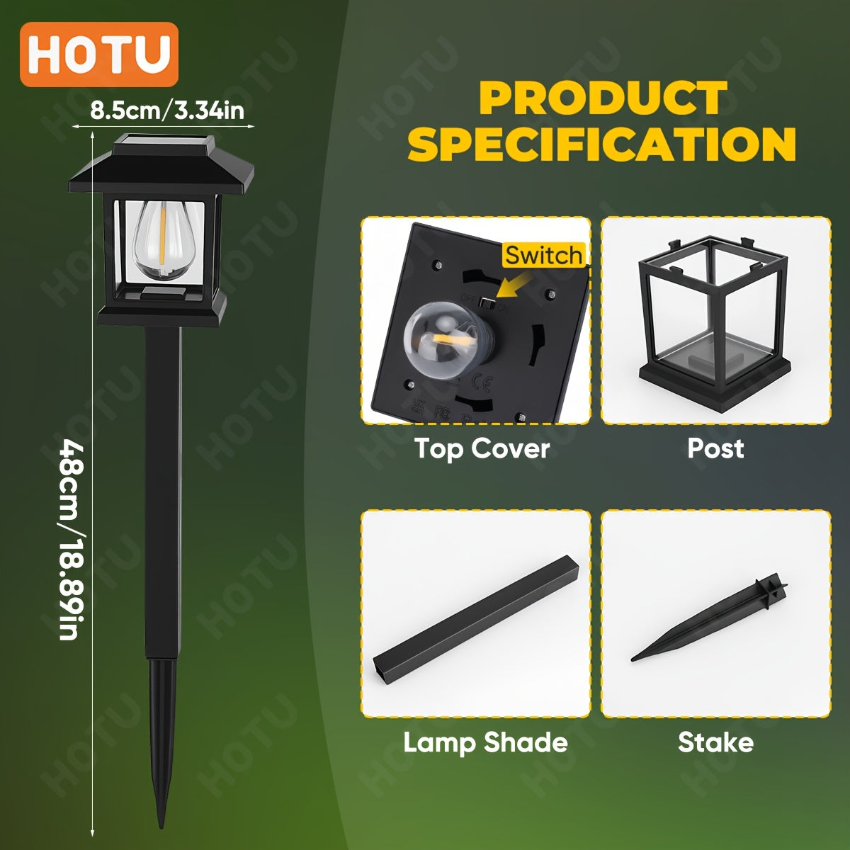 Lampe solaire lanterne à toit pagode, 48 cm, lot de 2 ou 4 piquets