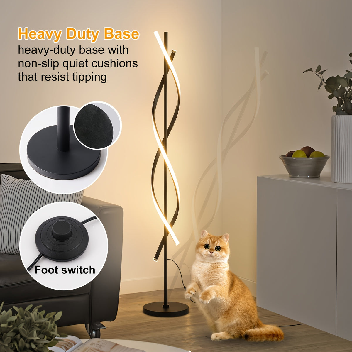 Lampadaire spirale LED double hélice à quatre teintes, 152 cm