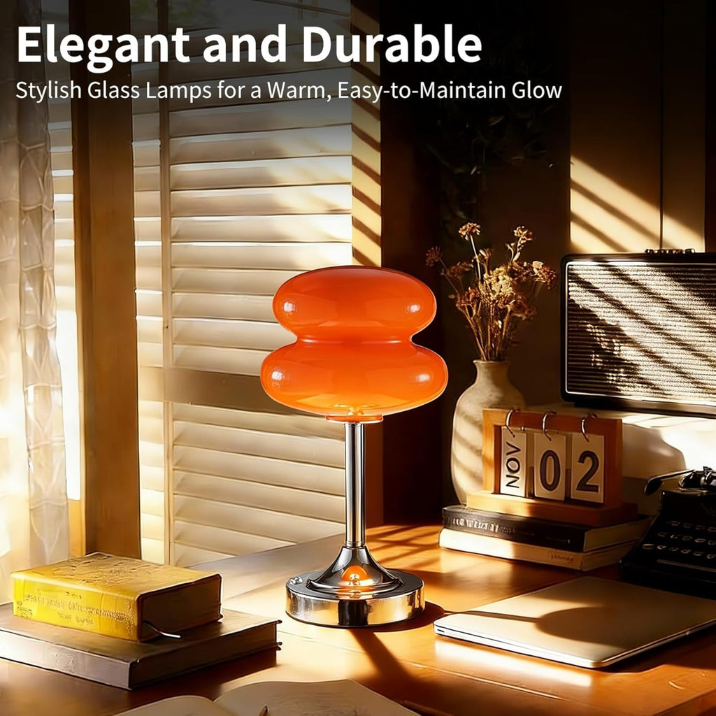 Lampe champignon rétro en verre bulle et pied chromé, sans fil