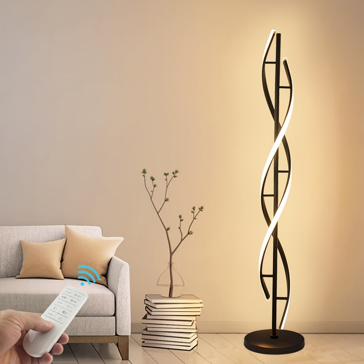 Lampadaire LED en double hélice à la ligne sculptée