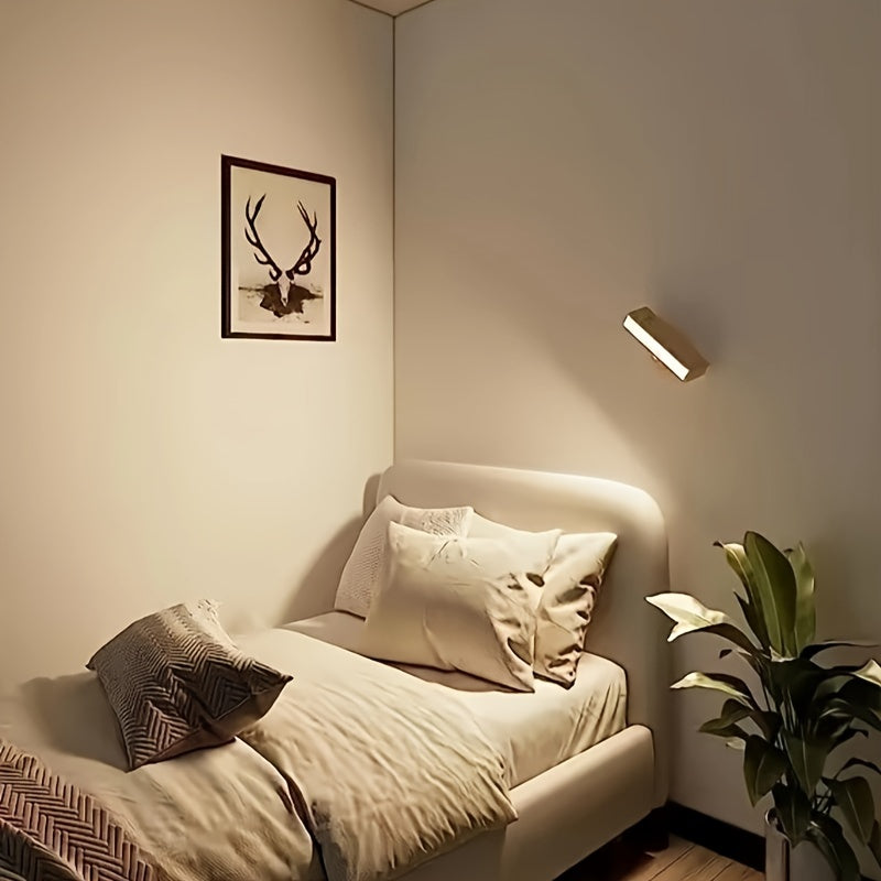 Applique murale bois rotative sans fil, LED rechargeable USB
