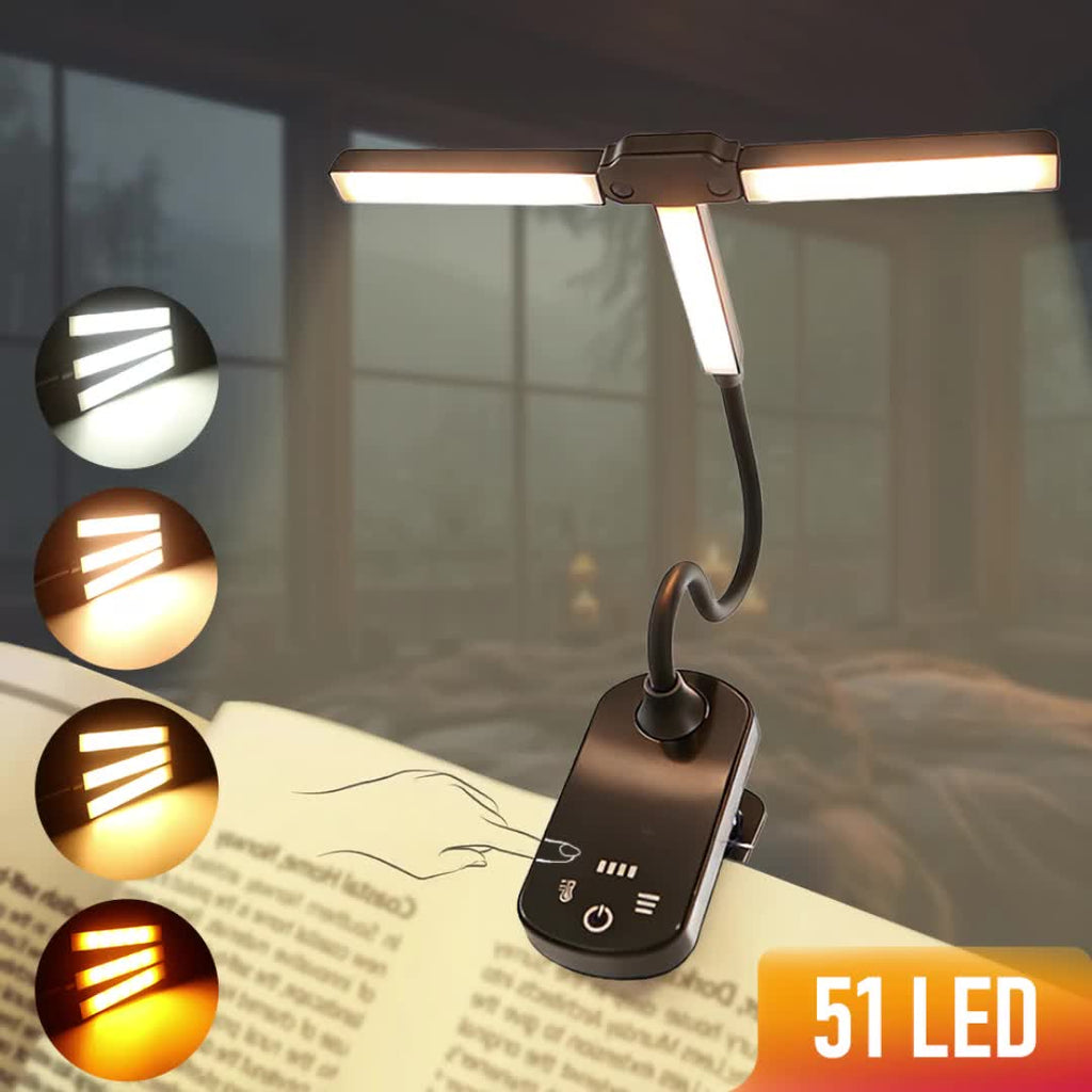 Lampe de lecture à pince à deux ou trois têtes, 4 teintes, USB-C