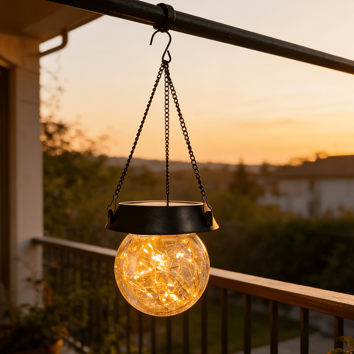 Suspension solaire boule craquelée à micro-LED et 8 jeux de lumière