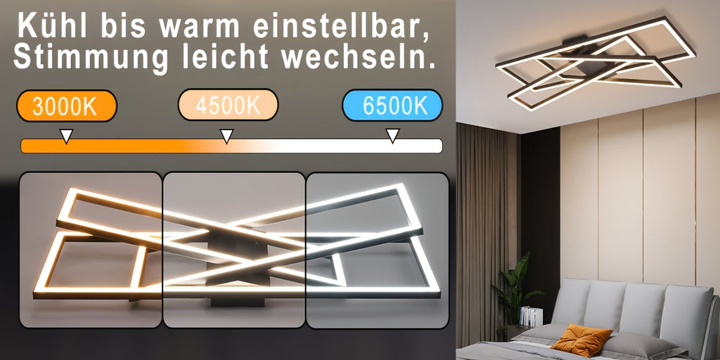 Plafonnier LED rectangulaire 75 cm à cadres croisés noirs, 45 W