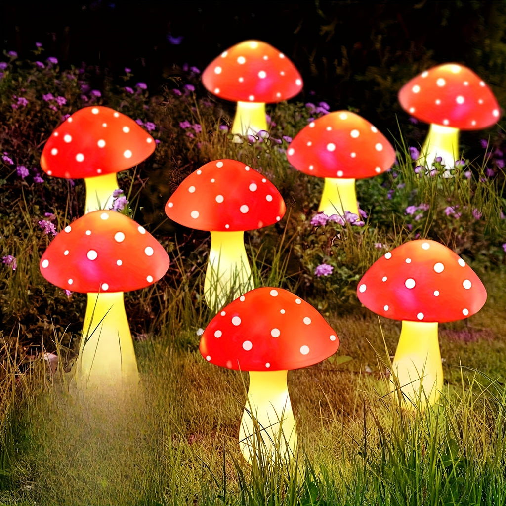 Lot de 8 balises solaires champignon rouges à pois, IP44