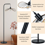 Lampadaire à potence noir et abat-jour filaire ajouré, 144 cm