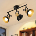 Spot de plafond rétro 3 ou 4 dômes orientables, rotule bois, E27