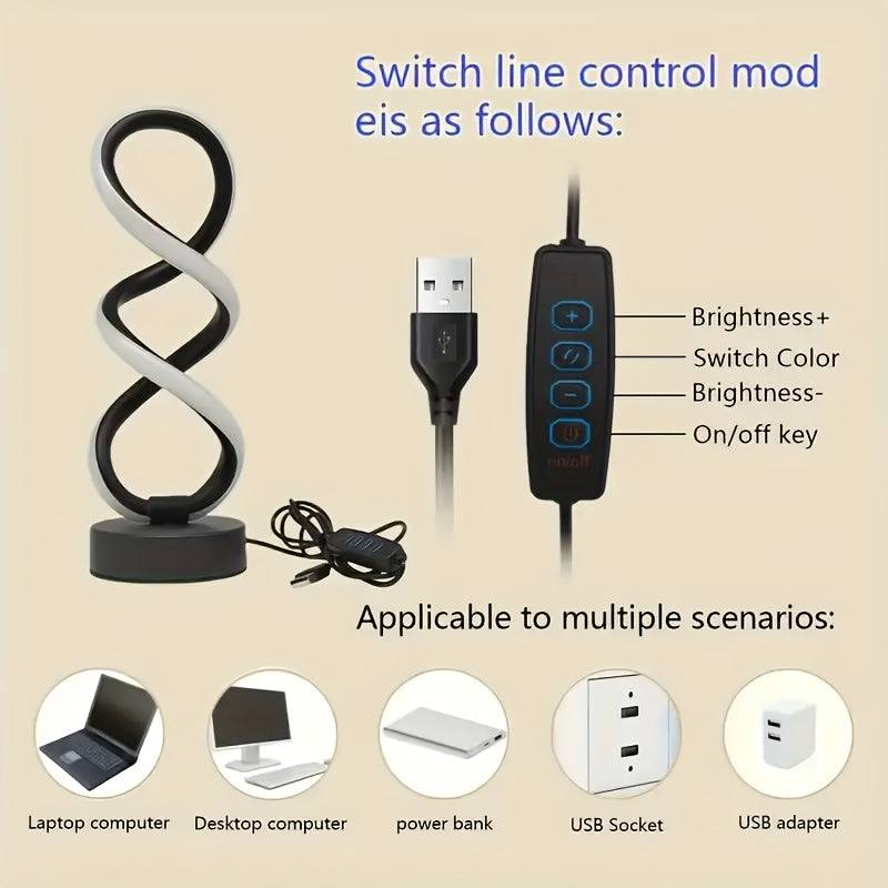 Lampe de bureau LED en double spirale, noire, blanche ou dorée