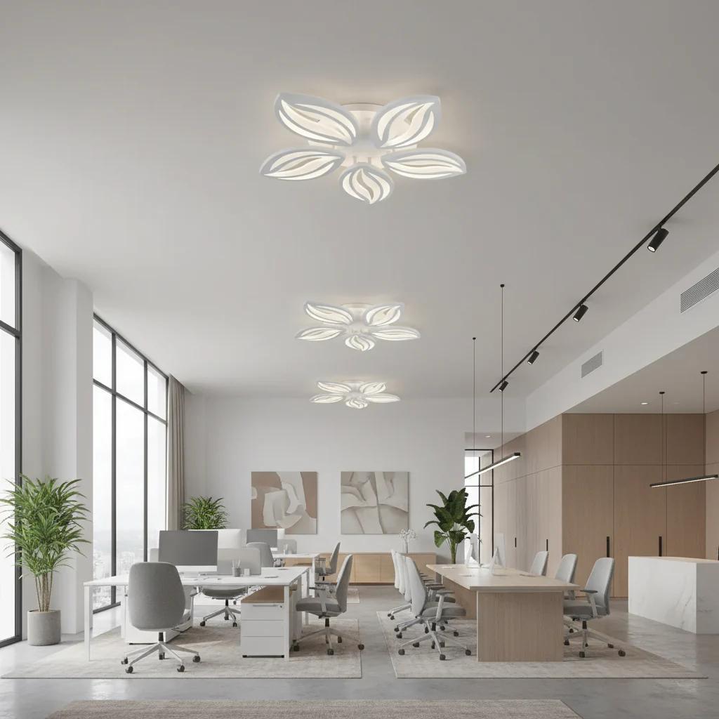Plafonnier LED à cinq pétales blancs, Ø 53 cm, télécommande, 65 W