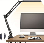 Lampe de bureau LED à pince, bras articulé noir et barre de 33 cm