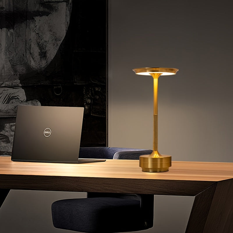 Lampe de table LED sans fil à tête disque et tige moletée, 3 coloris