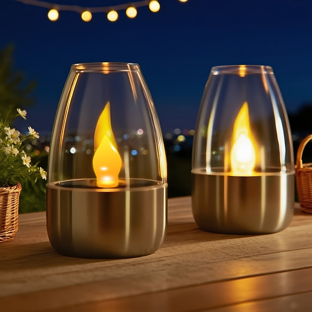 Lot de 3 bougies solaires LED sous globe transparent, IP44, 8,5 cm