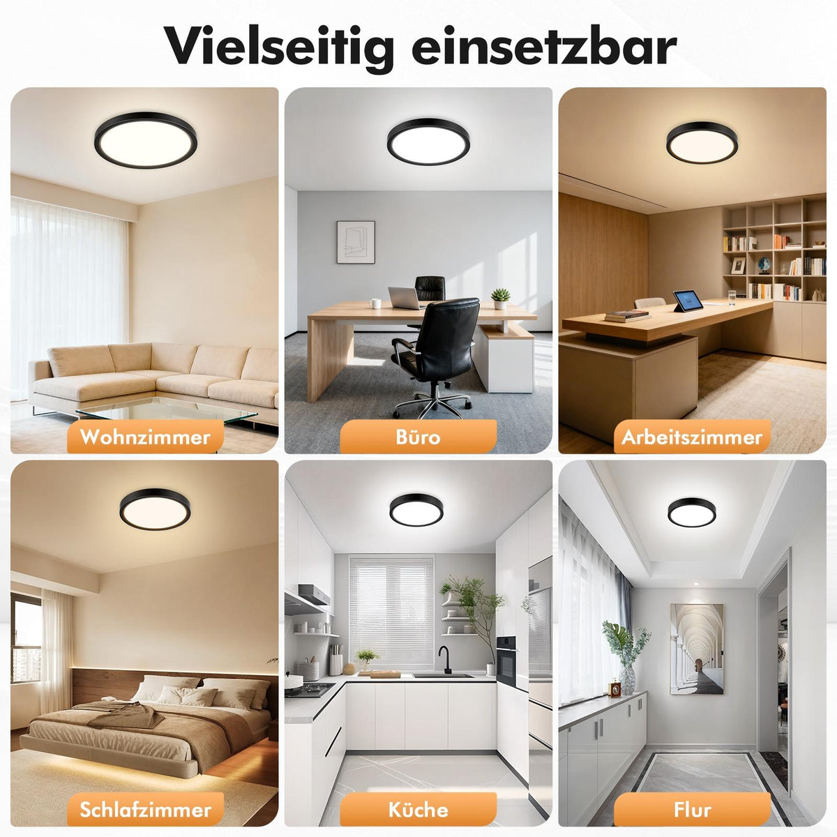Lot de 2 plafonniers LED ronds noirs extra-plats, Ø 18 cm, 20 W