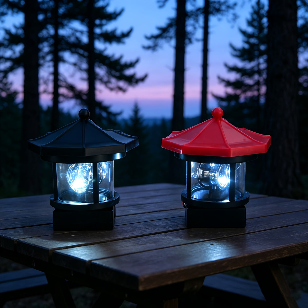 Lot de 2 lampes solaires pavillon octogonal, toit noir et rouge