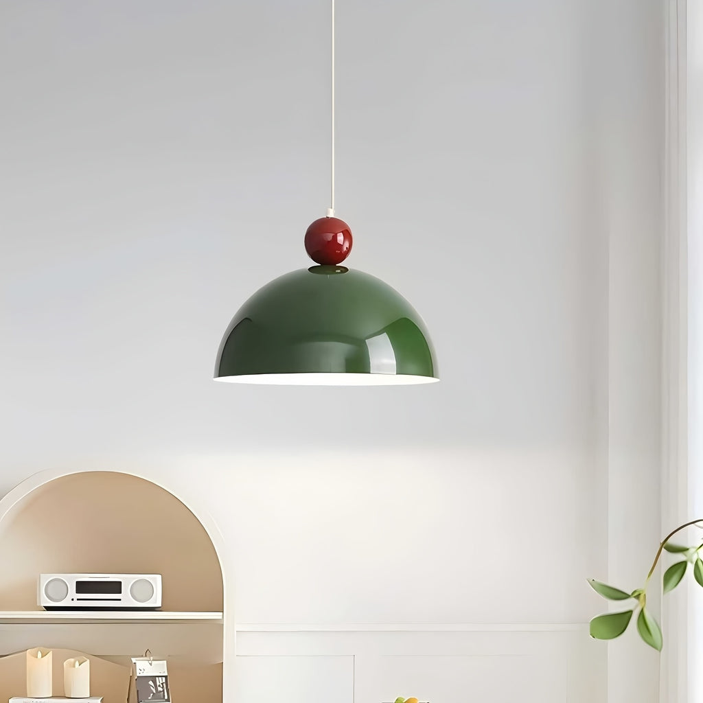 Suspension dôme en métal laqué et boule colorée, Ø 35 cm