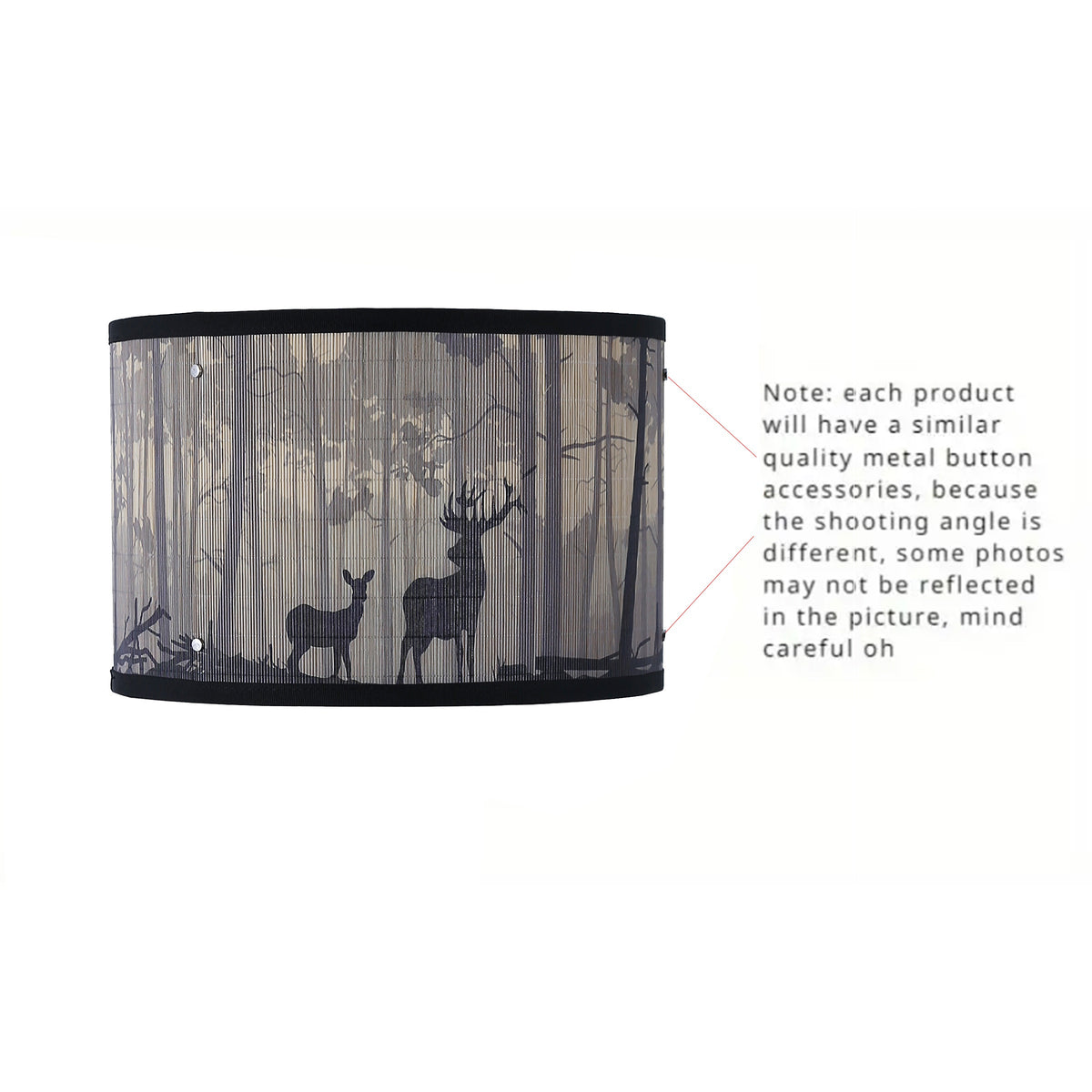 Abat-jour tambour en bambou imprimé forêt et cerfs, Ø 30,5 cm