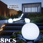 Lampe solaire boule blanche sur piquet, 16 cm, lot de 8 pour allée