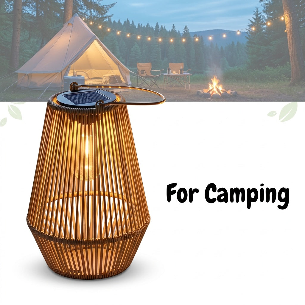 Lanterne solaire effet rotin IP65 à ampoule filament, à suspendre