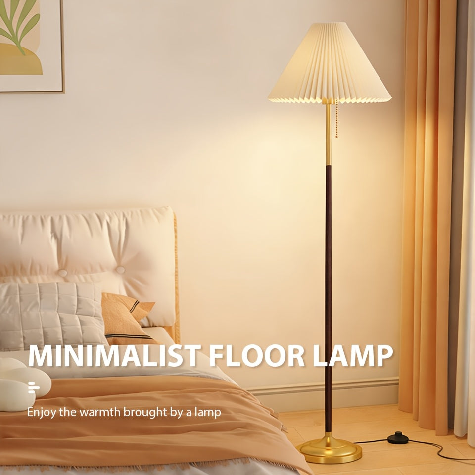 Lampe sur pied à abat-jour plissé crème et chaînette dorée, 160 cm