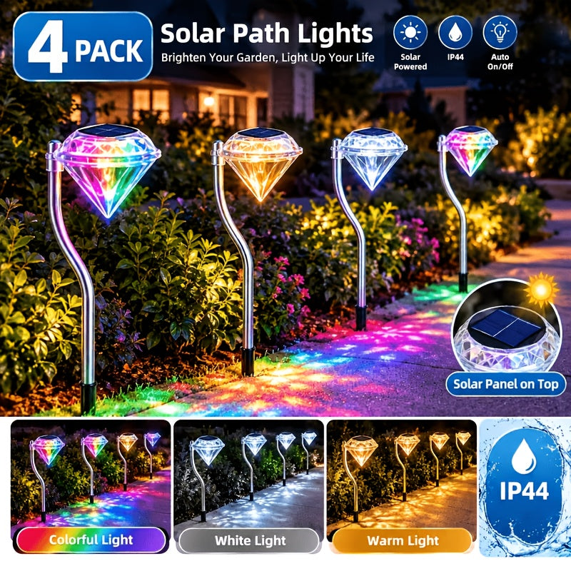 Lampe solaire diamant sur tige courbée, lot de 4 pour allée