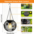 Suspension solaire boule grillagée noire, fleurs et papillons IP65