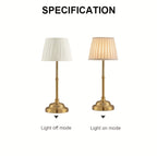 Lot de 2 lampes de chevet sans fil, abat-jour plissé crème