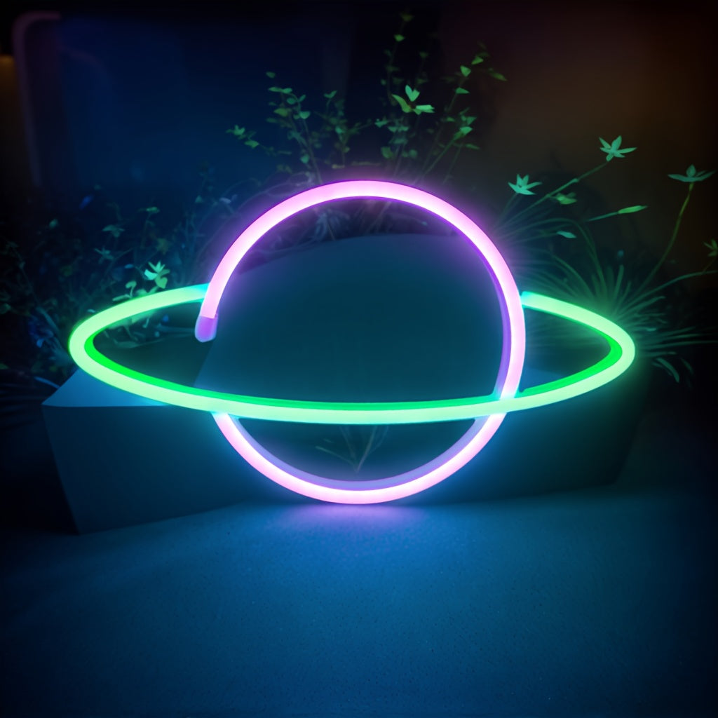 Néon LED planète bicolore à piles ou USB, 30 x 17 cm, 3 coloris