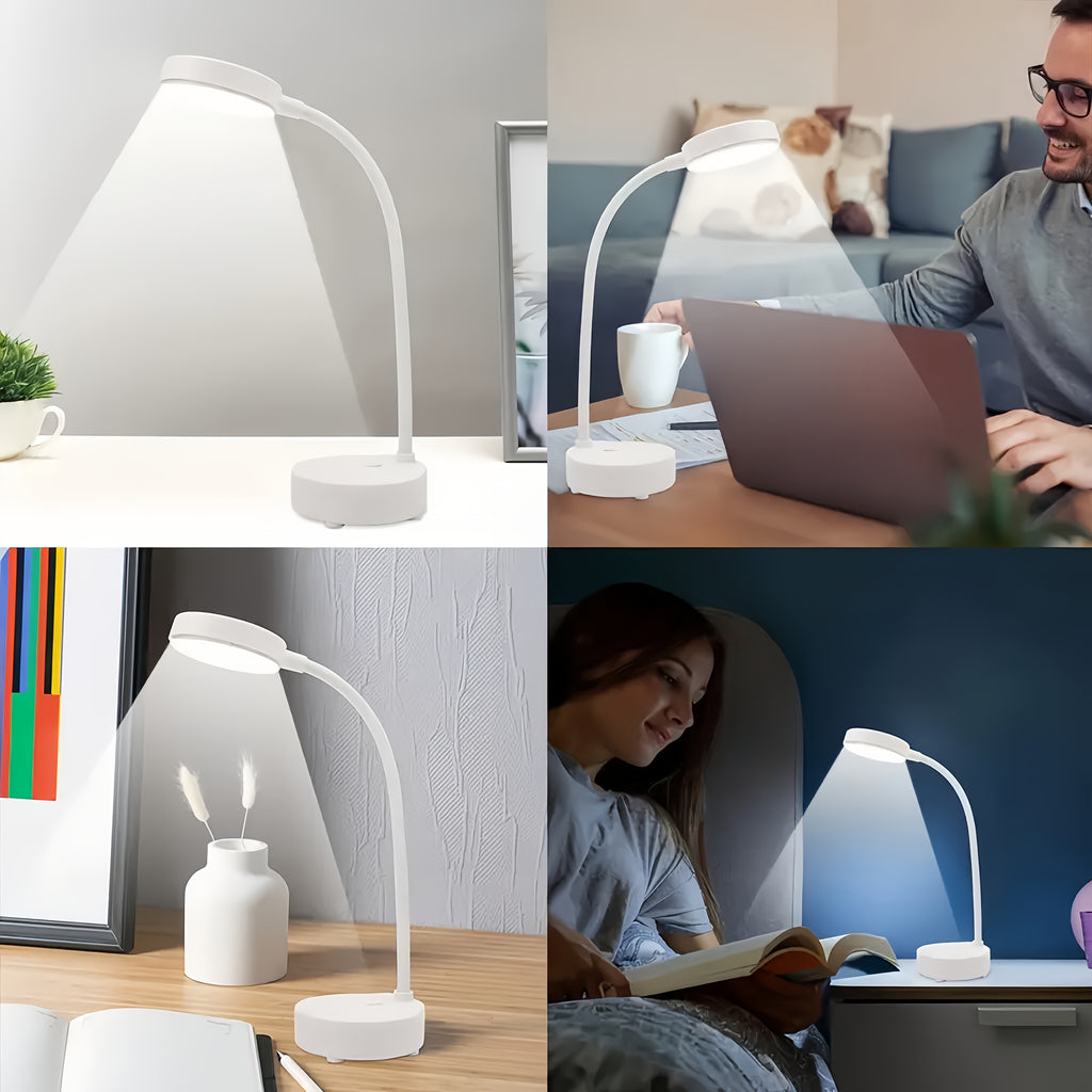 Lampe de bureau sans fil blanche à col flexible, batterie 800 mAh