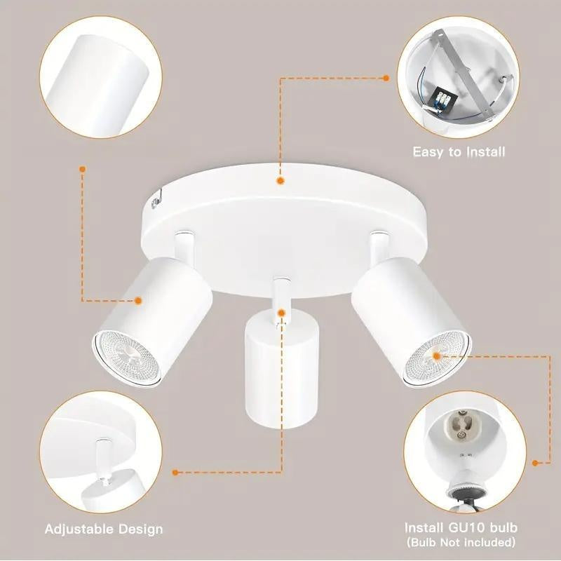 Plafonnier 3 spots orientables sur platine ronde blanche, GU10