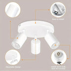 Plafonnier 3 spots orientables sur platine ronde blanche, GU10