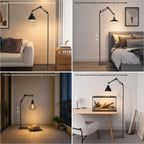 Support de lampe sur pied noir, bras à ressorts et crochet pivotant