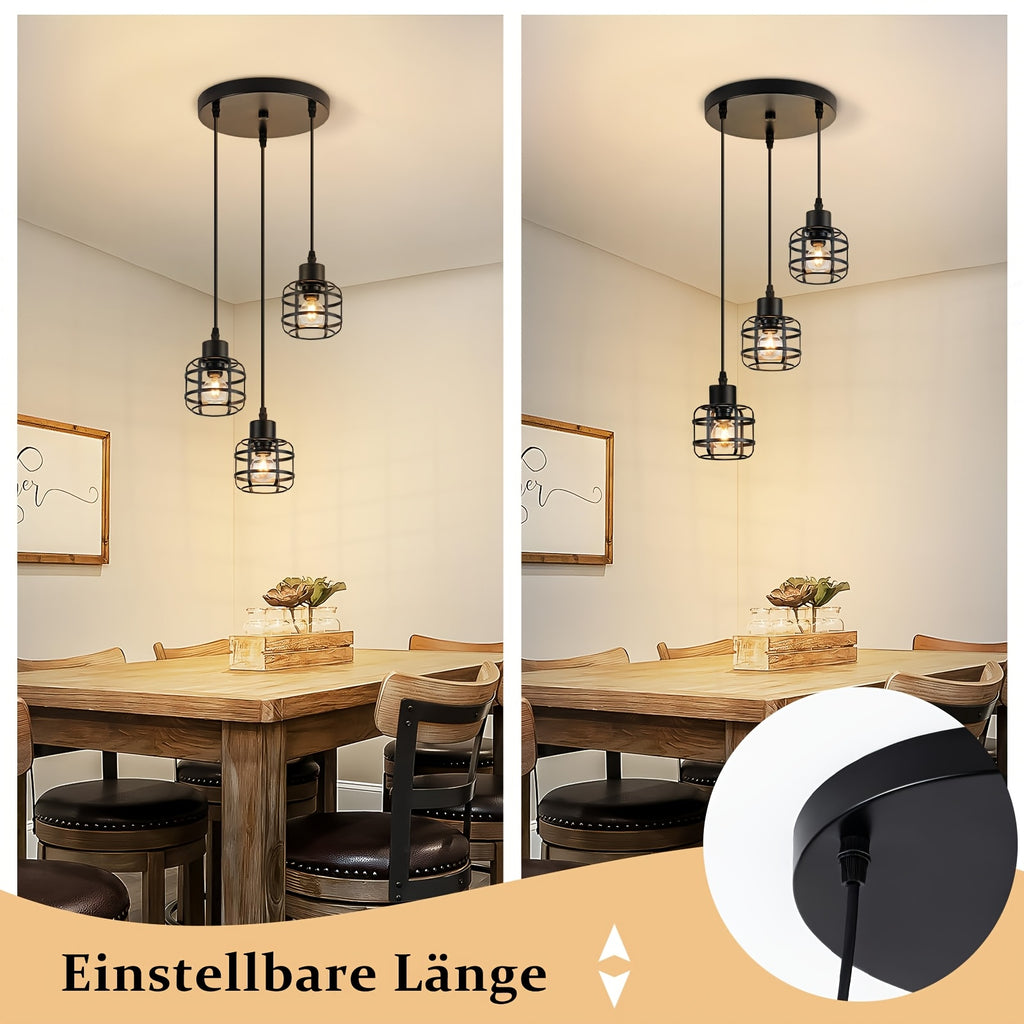 Suspension cages en métal noir E14, 1 lumière ou 3 en grappe