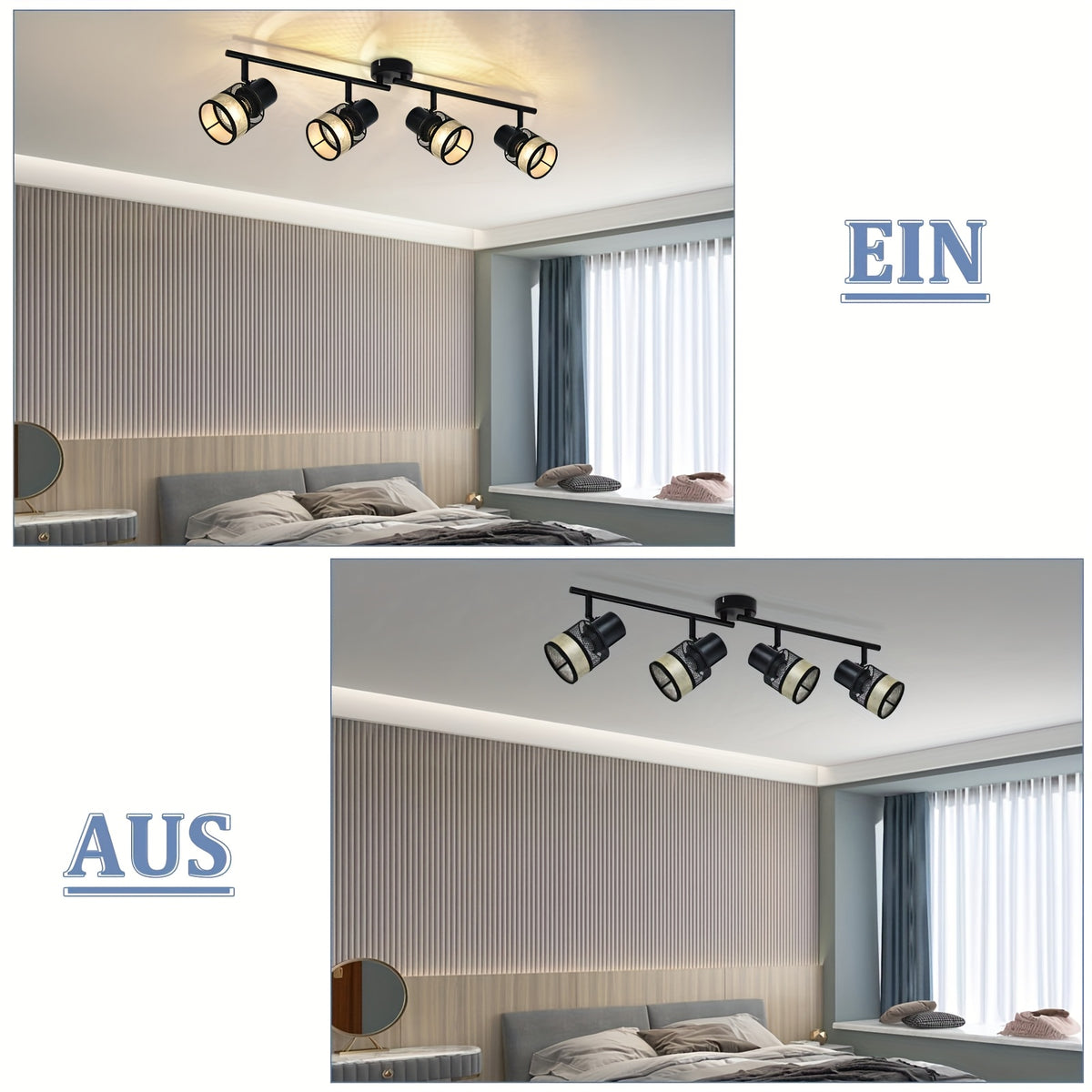 Plafonnier à spots orientables noir et tissu doré, 2 à 4 lumières E27