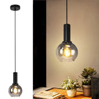 Suspension 3 globes en verre fumé sur cylindres noirs, E27